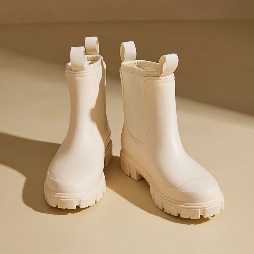 Women’s Waterproof Chelsea Rain Boots – Plush Lined, Anti-Slip Ankle Shoes for Garden & Outdoor Work