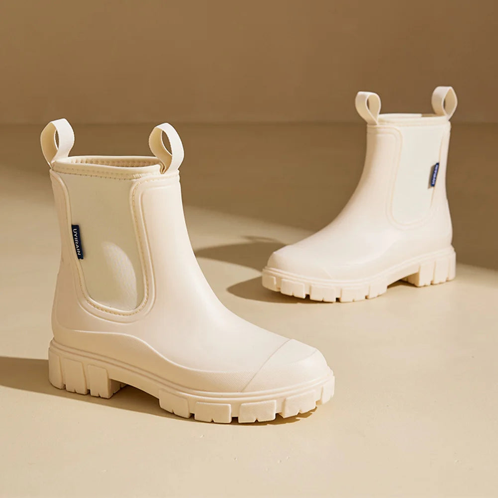 Women’s Waterproof Chelsea Rain Boots – Plush Lined, Anti-Slip Ankle Shoes for Garden & Outdoor Work