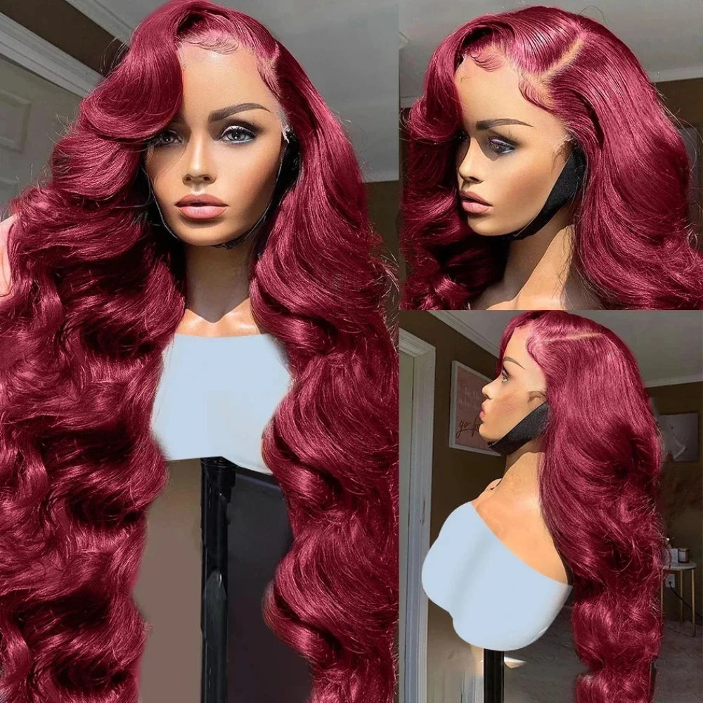 99J Burgundy Body Wave Human Hair Wig – 13x6 HD Lace Front, Pre-Plucked Transparent Lace