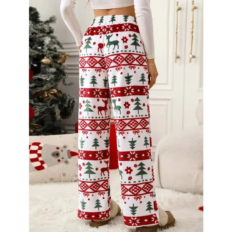 Hot Selling New Christmas Reindeer Cartoon Women's Autumn And Winter Sleeping Pants Casual Home Printed Warm Sleeping Pants