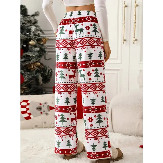 Hot Selling New Christmas Reindeer Cartoon Women's Autumn And Winter Sleeping Pants Casual Home Printed Warm Sleeping Pants