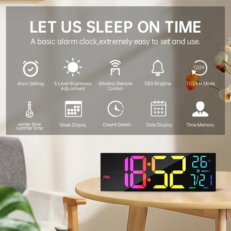 Digital Wall Clock Large Display 16.2" Digital Wall Clock with RGB Color Changing Remote Control Automatic Brightness LED Watch