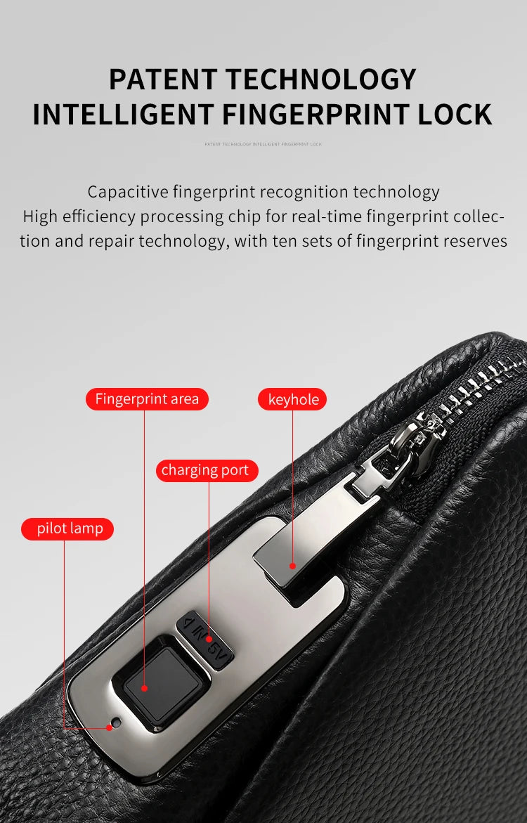 Men’s Fingerprint Lock Handbag – Secure Anti-Theft Wallet Bag