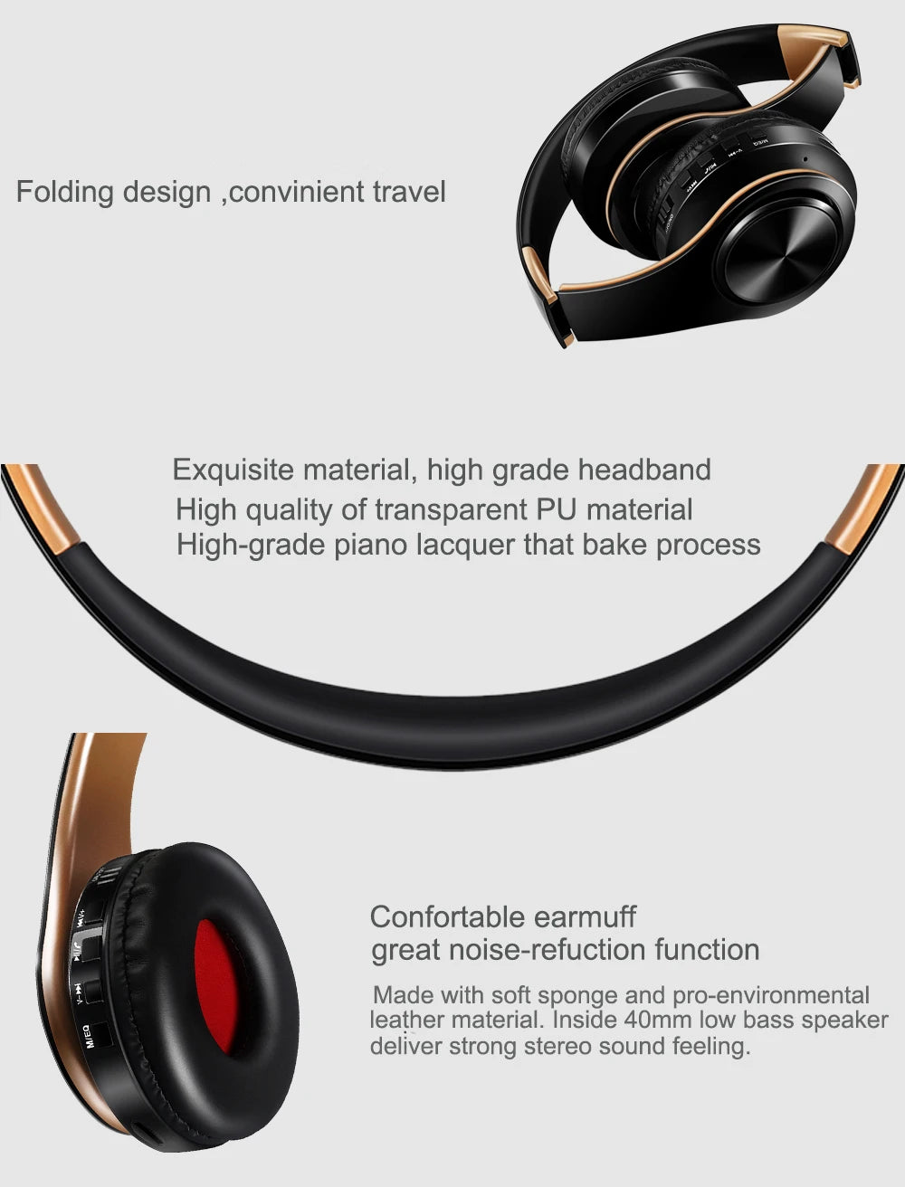 Bluetooth HiFi Stereo Headphones with FM Radio & SD Card Support – Wireless Headset with Mic for Phones & Tablets