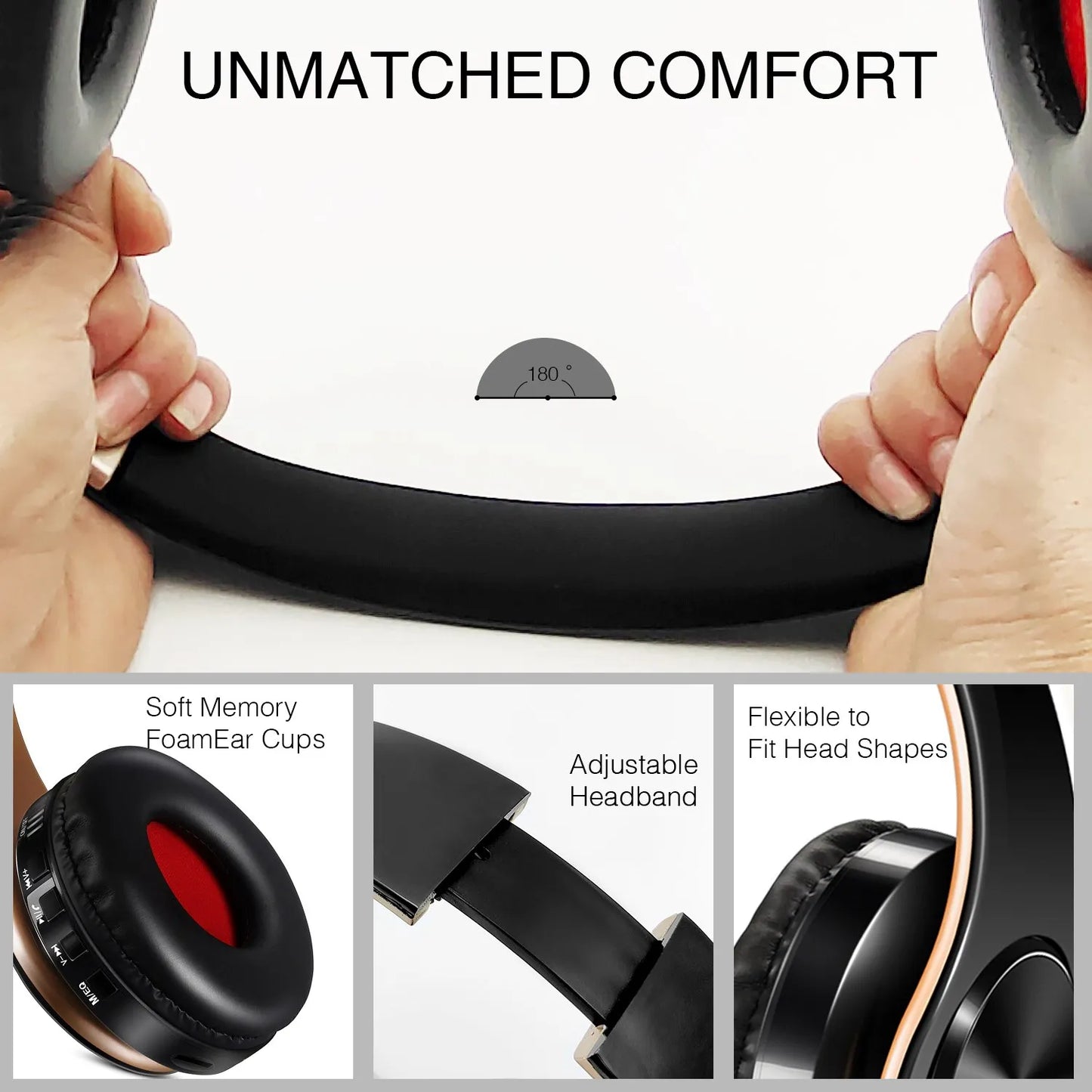 Bluetooth HiFi Stereo Headphones with FM Radio & SD Card Support – Wireless Headset with Mic for Phones & Tablets