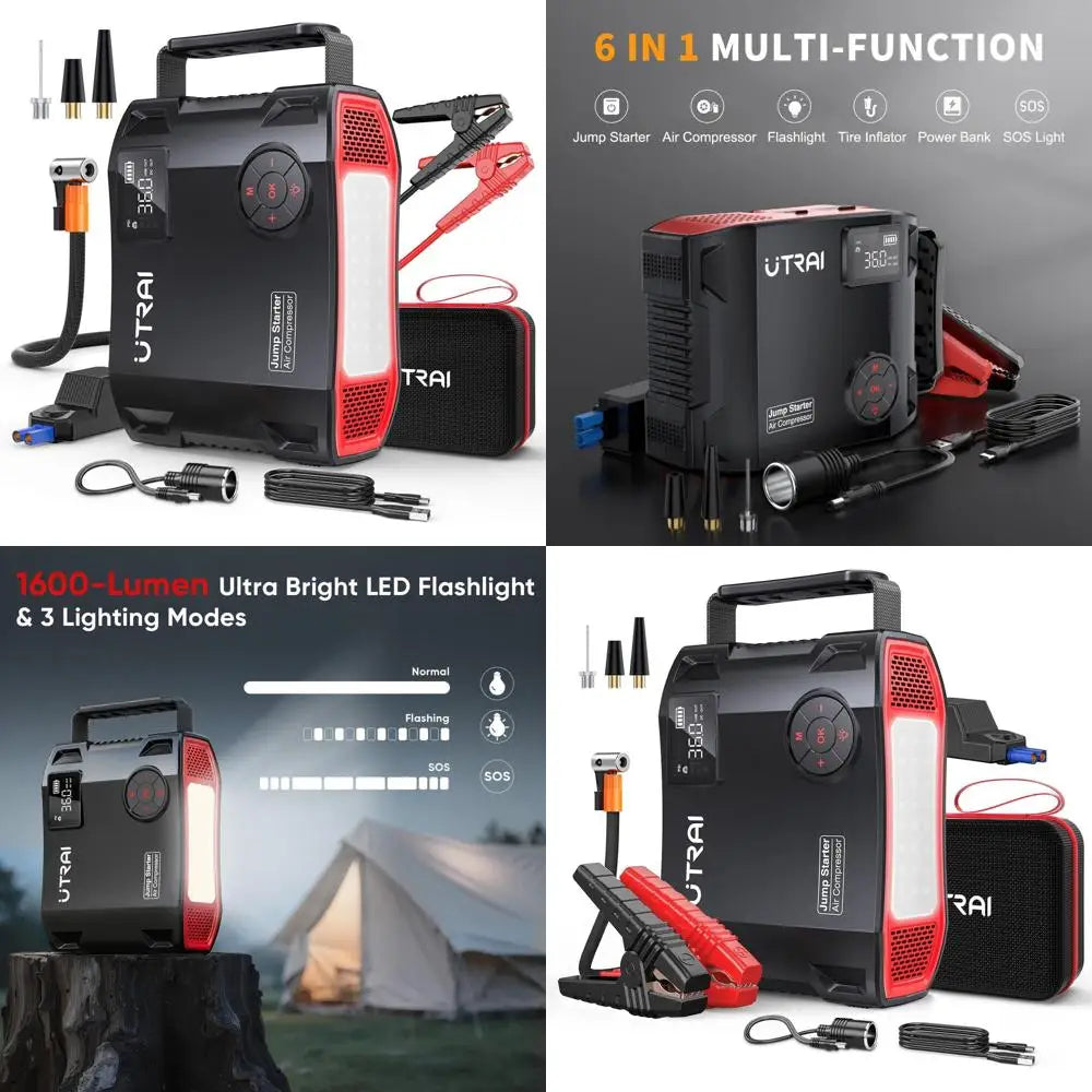Portable 6000A Car Jump Starter with Air Compressor – 150 PSI Tire Inflator