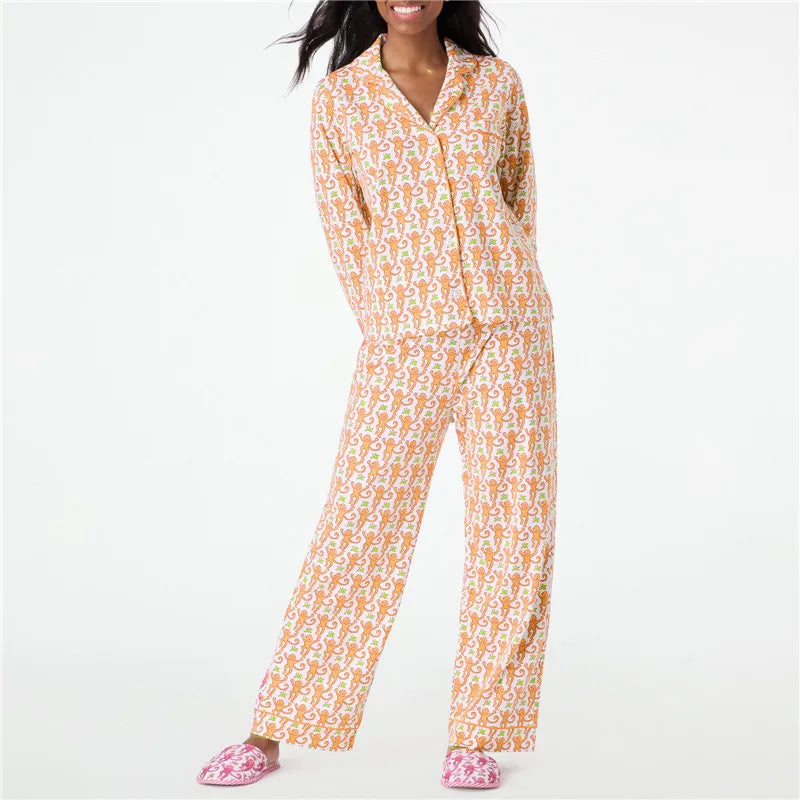 Roller Rabbit Monkey Pajama Set – Women’s 2-Piece Y2K Long Sleeve Lounge & Sleepwear
