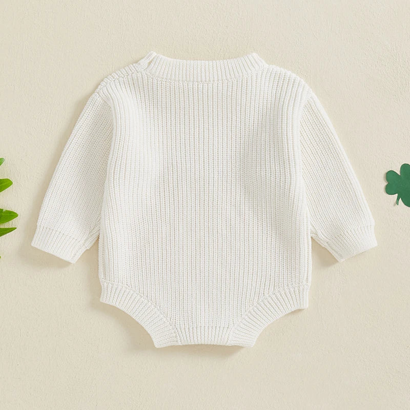 Unisex Infant Knit Jumpsuit – Winter Romper with Embroidered Animal Design