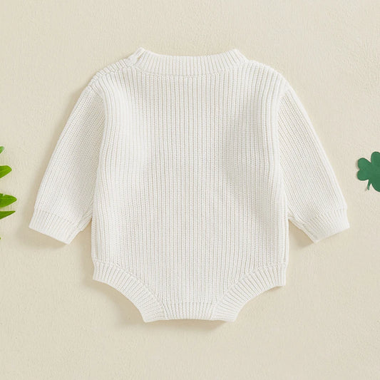 Unisex Infant Knit Jumpsuit – Winter Romper with Embroidered Animal Design