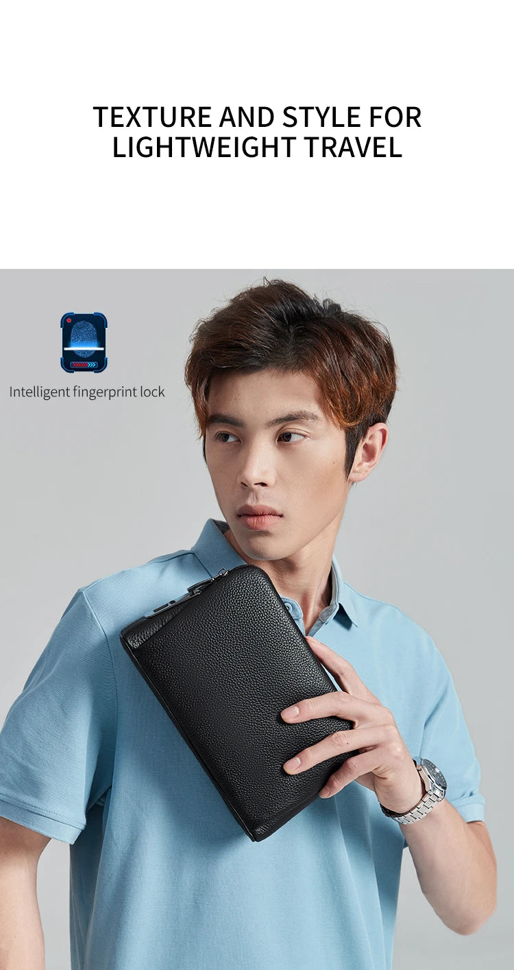 Men’s Fingerprint Lock Handbag – Secure Anti-Theft Wallet Bag