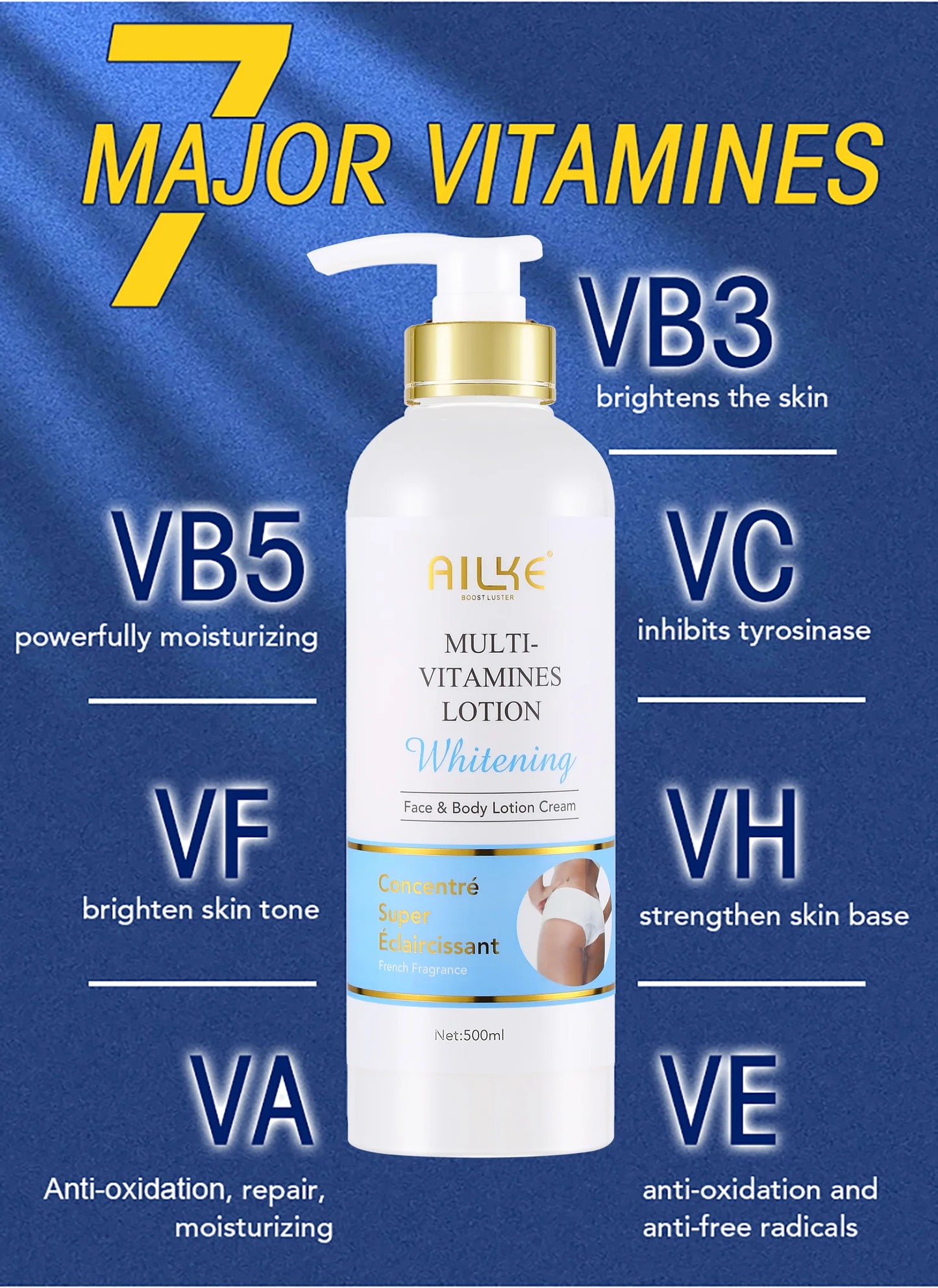 AILKE Multivitamin Brightening Body Lotion – Hydrating Moisturizer with Vitamins A, E, B3 & B5