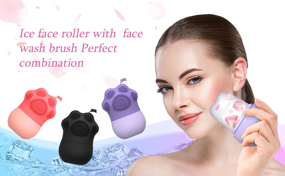 Ice Roller Skin Care Set with Facial Brush & Cleaning Mat