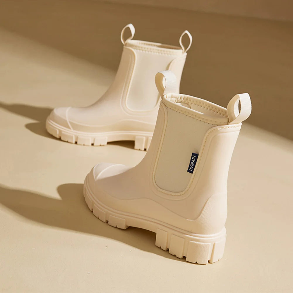 Women’s Waterproof Chelsea Rain Boots – Plush Lined, Anti-Slip Ankle Shoes for Garden & Outdoor Work