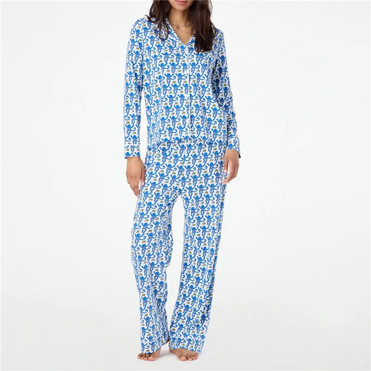 Roller Rabbit Monkey Pajama Set – Women’s 2-Piece Y2K Long Sleeve Lounge & Sleepwear
