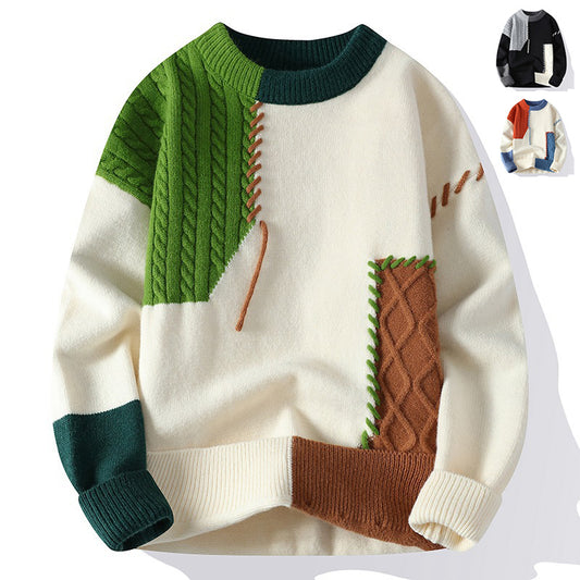 Men’s Colorblock Knit Pullover Sweater – Winter Fashion